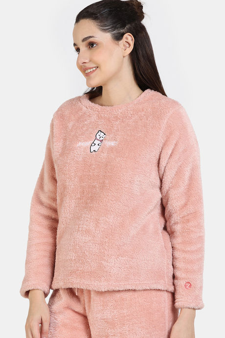Zivame Fancy Fur Knit Poly Winterwear Sweatshirt - Dusty Pink — image 3